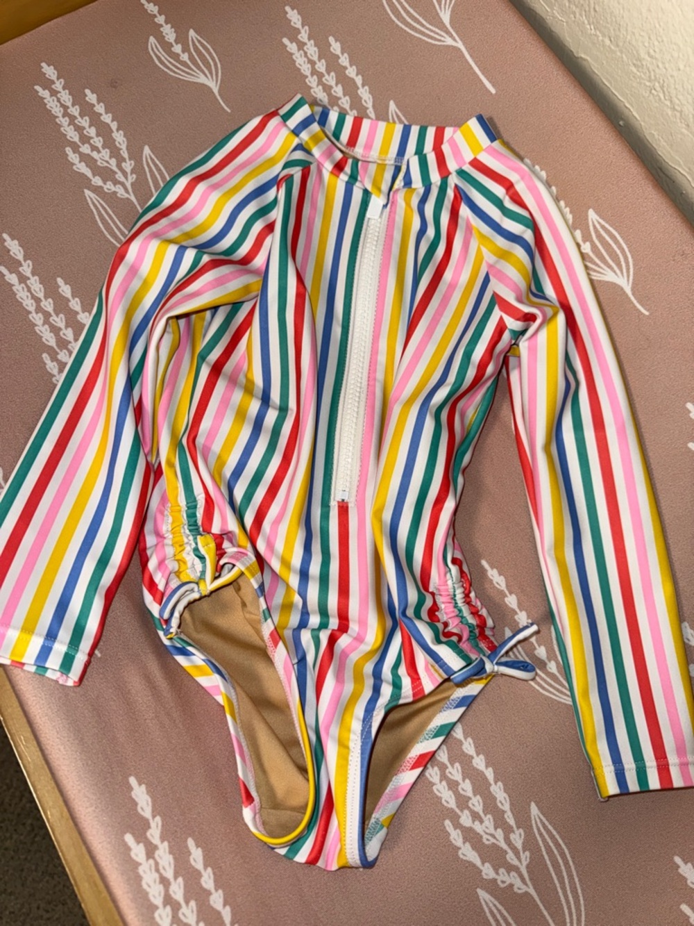 2T Rainbow Stripe Long-Sleeve Zip Front Swimsuit
